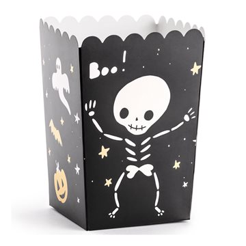 Popcornbæger Halloween BOO sort/guld, 6 stk. halloweenpynt